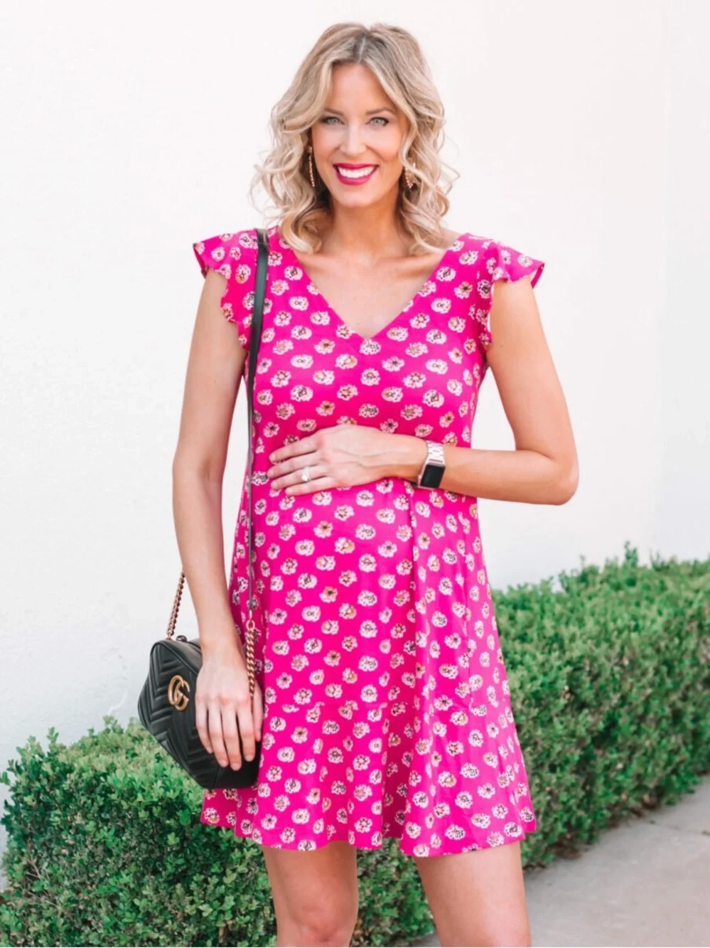 LOFT Hot Pink Floral V-neck maternity dress